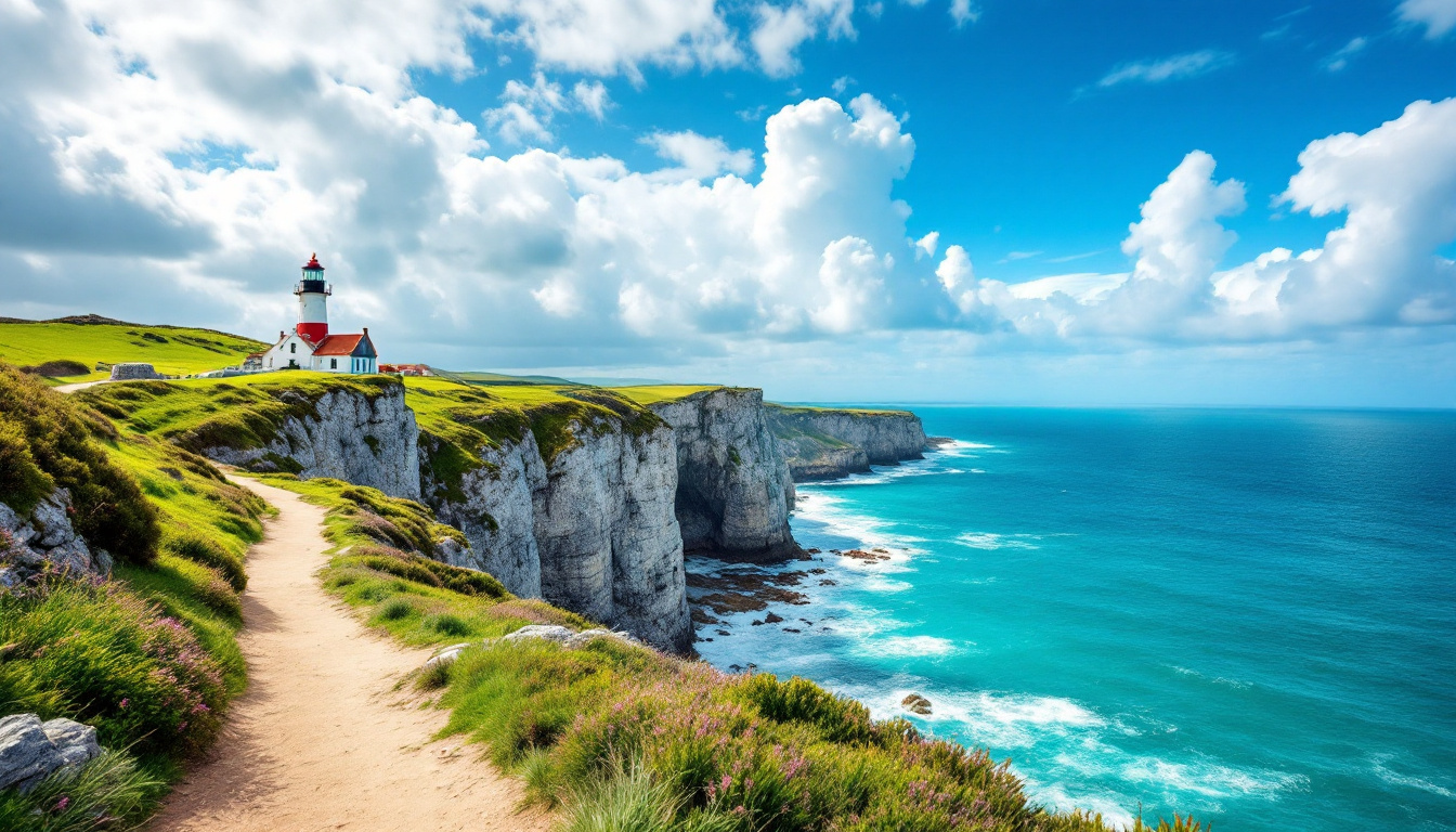 Küstenlandschaft der Bretagne mit Leuchtturm zur besten Reisezeit für die Bretagne