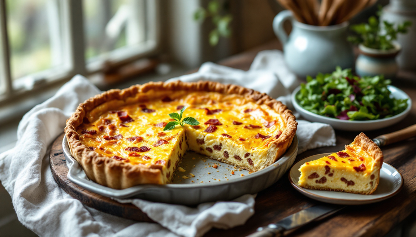 Echte französische Quiche Lorraine Rezept mit knusprigem Mürbeteig und Speckfüllung
