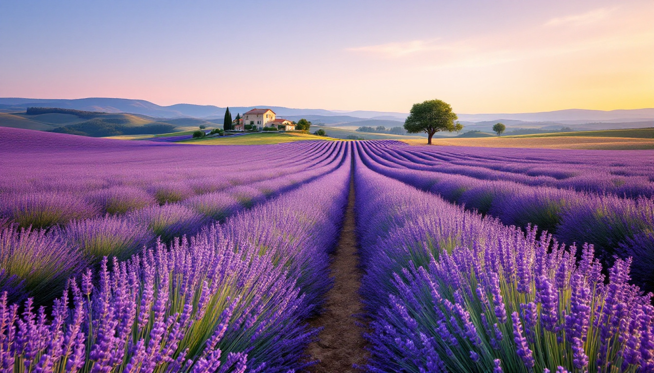 Schönste Orte Provence Lavendel: blühende Felder auf dem Plateau de Valensole im Morgenlicht